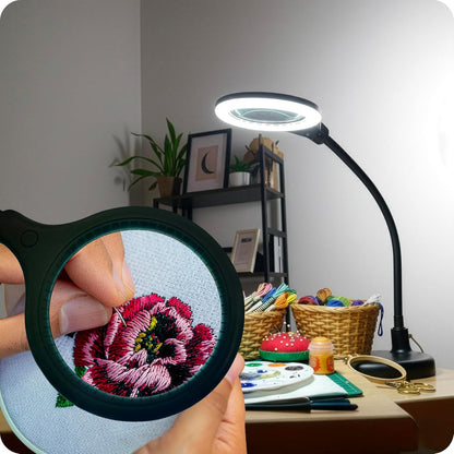 Brightech LightView Pro Flex 2 in 1 Magnifying Desk Lamp, 2.25x Light Magnifier, Adjustable Gooseneck Magnifying Glass with Light for Crafts, Reading, Close Work