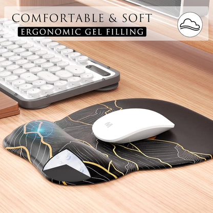 MROCO Ergonomic Mouse Pad with Gel Wrist Rest, Smooth Wrist Support Surface, Non-Slip PU Base for Pain Relief, Comfortable Mousepad for Computer, Laptop, Office & Home, 9.4 x 8.1 in, Black