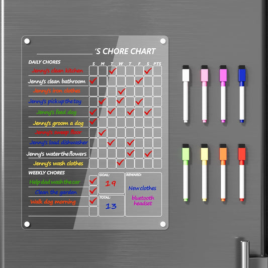 Neatsure Acrylic Magnetic Meal Planner Menu Board for Kitchen Fridge w/ 8 Markers, Clear Refrigerator Weekly Dry Erase Calendar Planning Noteboard to Do/Grocery/Shopping List/Chore Chart/, 12"x9"