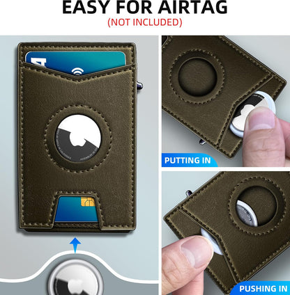 miyozi Airtag Wallet for Men Money Clip 9-Card Pop-Up Credit Card Holder with ID Window RFID Blocking Metal Case Magnetic Closure Front Pocket Wallet Gift Box | with Money Clip