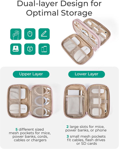 BAGSMART Electronics Organizer Travel Case, Cord Organizer for Women, Travel Cable Bag (Beige)
