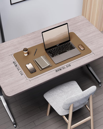 YSAGi Double-Sided Desk Pad, 31.5"x15.7"Leather Desk Mat, Eco Cork Desk Pad Protector,Large Mouse Pad,Waterproof Desk Blotter for Office/Home(Coffee)