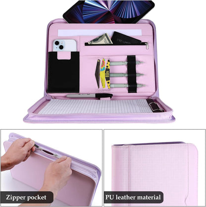 ProCase Portfolio Business Padfolio Folder with Zipper, Conference Meeting Executive File Legal Document Organizer with Pockets Letter Size A4 Writing Pad Notepad Padfolio -Black