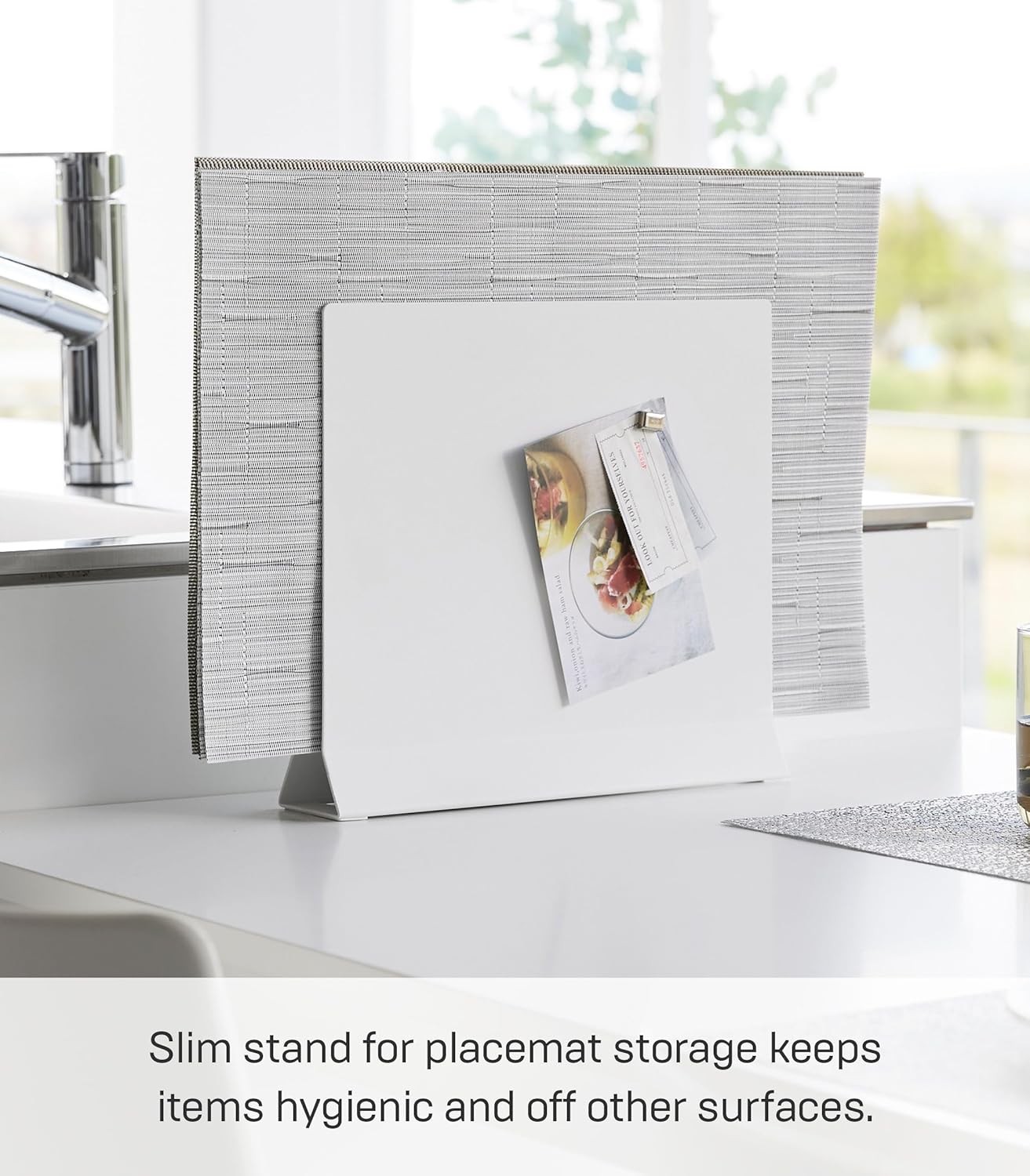 Yamazaki 1999 Placemat Stand, White, Approx. W11.8 x D2.6 x H10.4 inches (30 x 6.5 x 26.5 cm), Tower Placemat Storage, Tray Storage, Round Compatible