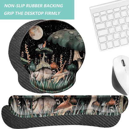 Keyboard Wrist Rest Pad Mouse Pad with Wrist Support Set of 3, Mousepad with Non-Slip Rubber Base, Ergonomic Memory Foam Mouse Wrist Cushion Support for Home Office Laptop Computer Gaming, Forest