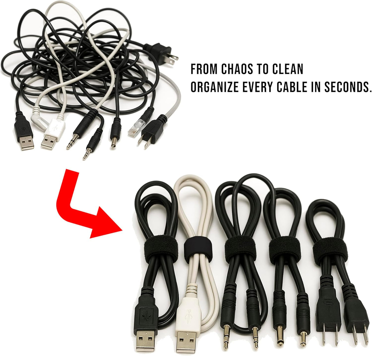 130 PCS 6 Inch Reusable Cable Ties Adjustable Cord Straps, Hook & Loop Wire Organizer for Home, Office & Electronics Cable Management
