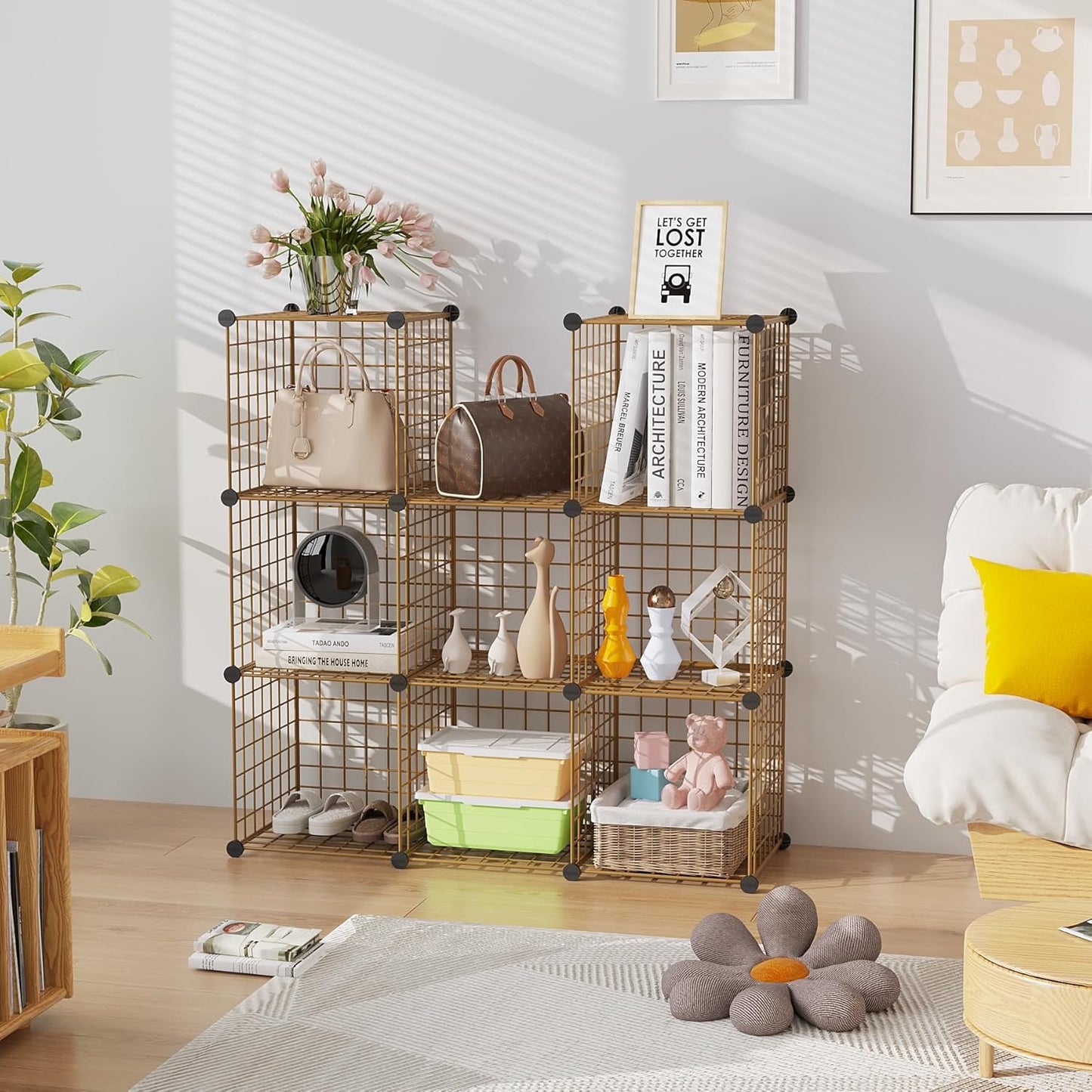 C&AHOME Wire Cube Storage, 6 - Cube Organizer Metal C Grids, Modular Shelves Units, Storage Bins Shelving, Closet Organizer, Ideal for Home, Office, Living Room, 36.6”L x 12.4”W x 36.6”H Black
