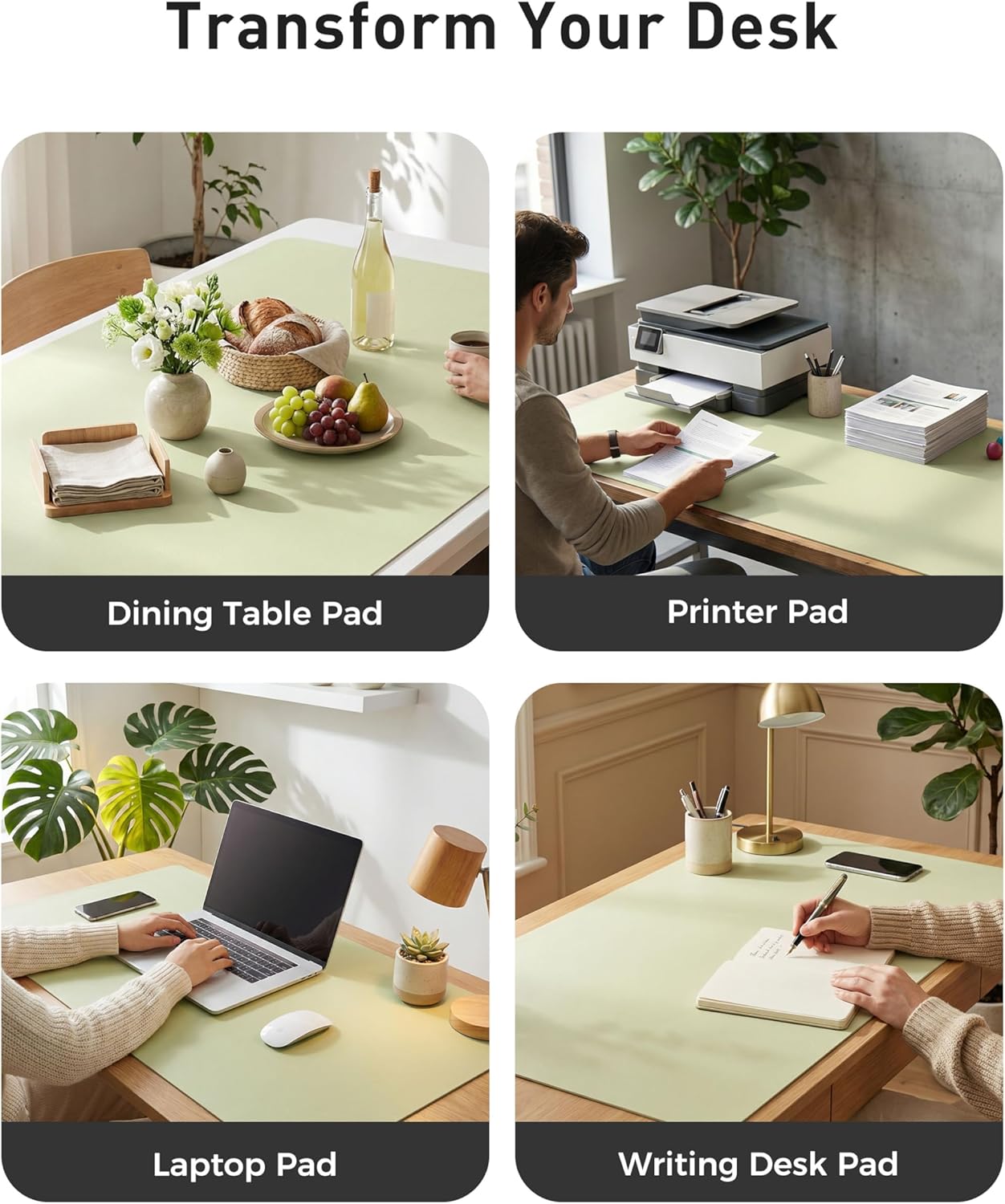 Aothia Non-Slip Waterproof PU Leather Desk Pad Protector for Mouse, Writing Desk, Office, Home, Laptop Blotter, 23.6" x 13.7", Black - Colors A