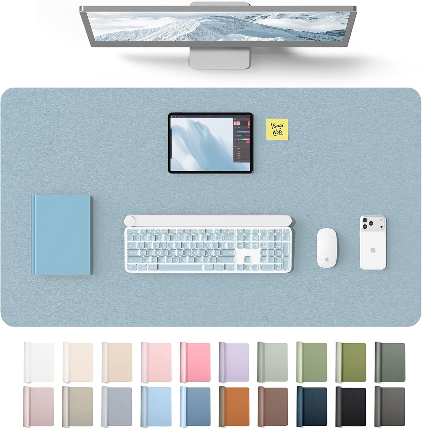 YSAGi Leather Desk Pad Protector, Large Mouse Pad, Non-Slip PU Leather Desk Blotter, Waterproof Writing Pad for Office and Home (31.5" x 15.8", Eggshell) - Colors B