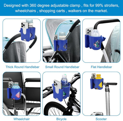 Accmor Stroller Cup Holder, Universal Cup Holder for Stroller Walker Bike, 360° Rotatable Large Caliber Designed Bottle Holder for Stroller, Bike, Wheelchair, Scooter