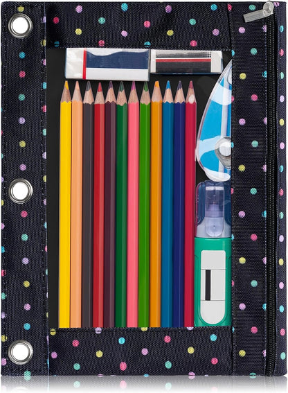 Forvencer Pencil Pouch for 3 Ring Binder, Large Pencil Case Pouch with 3 Reinforced Grommets, Pen Bag, Clear Window Pencil Case, Binder Accessories, Black