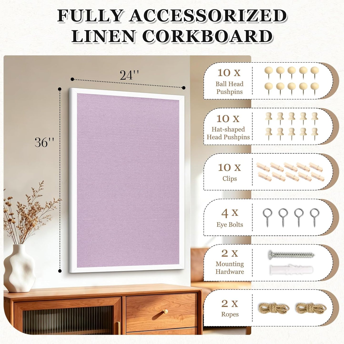 DOLLAR BOSS Bulletin Boards with Linen 1-Pack 16''X 12'' Double-Sided Cork Board for Walls Wood Framed Bulletin Boards, Small Pin Board for Home Kitchen Office Decorative Hanging 10 Pushpins