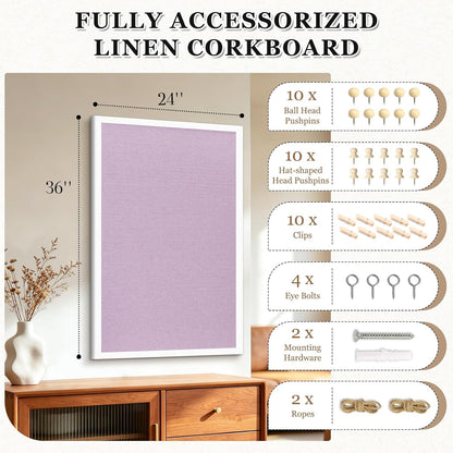 DOLLAR BOSS Bulletin Boards with Linen 1-Pack 16''X 12'' Double-Sided Cork Board for Walls Wood Framed Bulletin Boards, Small Pin Board for Home Kitchen Office Decorative Hanging 10 Pushpins