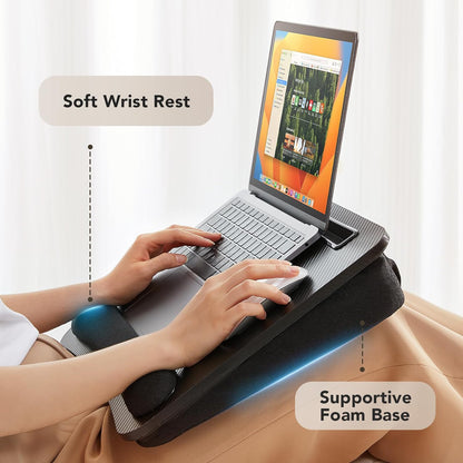 HUANUO Laptop Lap Desk - Portable Lap Desk with Pillow Cushion, Fits up to 15.6 inch Laptop, with Anti-Slip Strip & Storage Function for Home Office Students Use as Computer Laptop Stand, Book Tablet