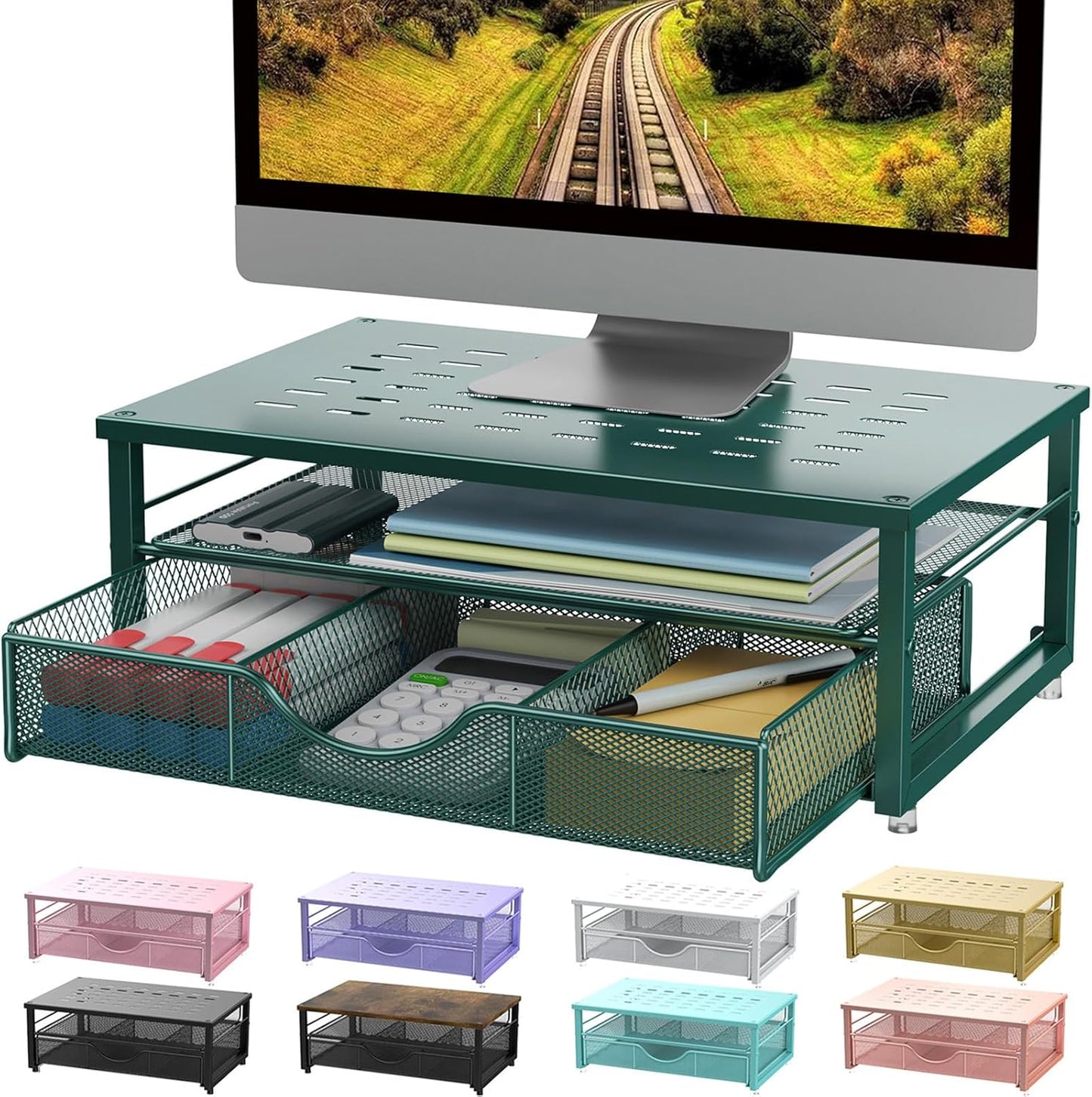 gianotter Computer Monitor Stand Riser, office organizer with Drawer, Office Organizers Storage for Classroom Office Supplies (Wood)