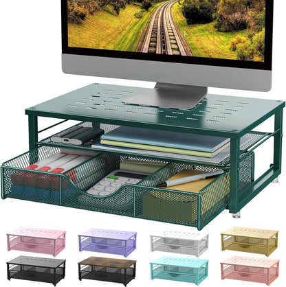 gianotter Computer Monitor Stand Riser, office organizer with Drawer, Office Organizers Storage for Classroom Office Supplies (Wood)