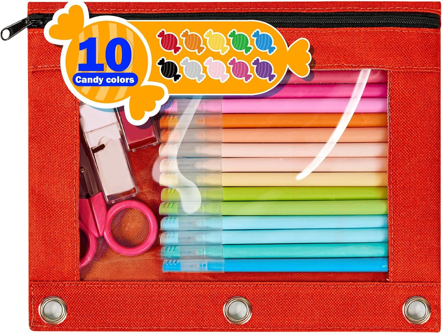Forvencer Pencil Pouch for 3 Ring Binder, Large Pencil Case Pouch with 3 Reinforced Grommets, Pen Bag, Clear Window Pencil Case, Binder Accessories, Black
