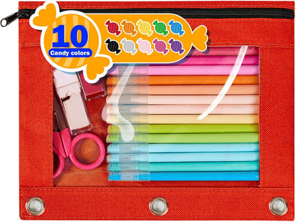 Forvencer Pencil Pouch for 3 Ring Binder, Large Pencil Case Pouch with 3 Reinforced Grommets, Pen Bag, Clear Window Pencil Case, Binder Accessories, Black