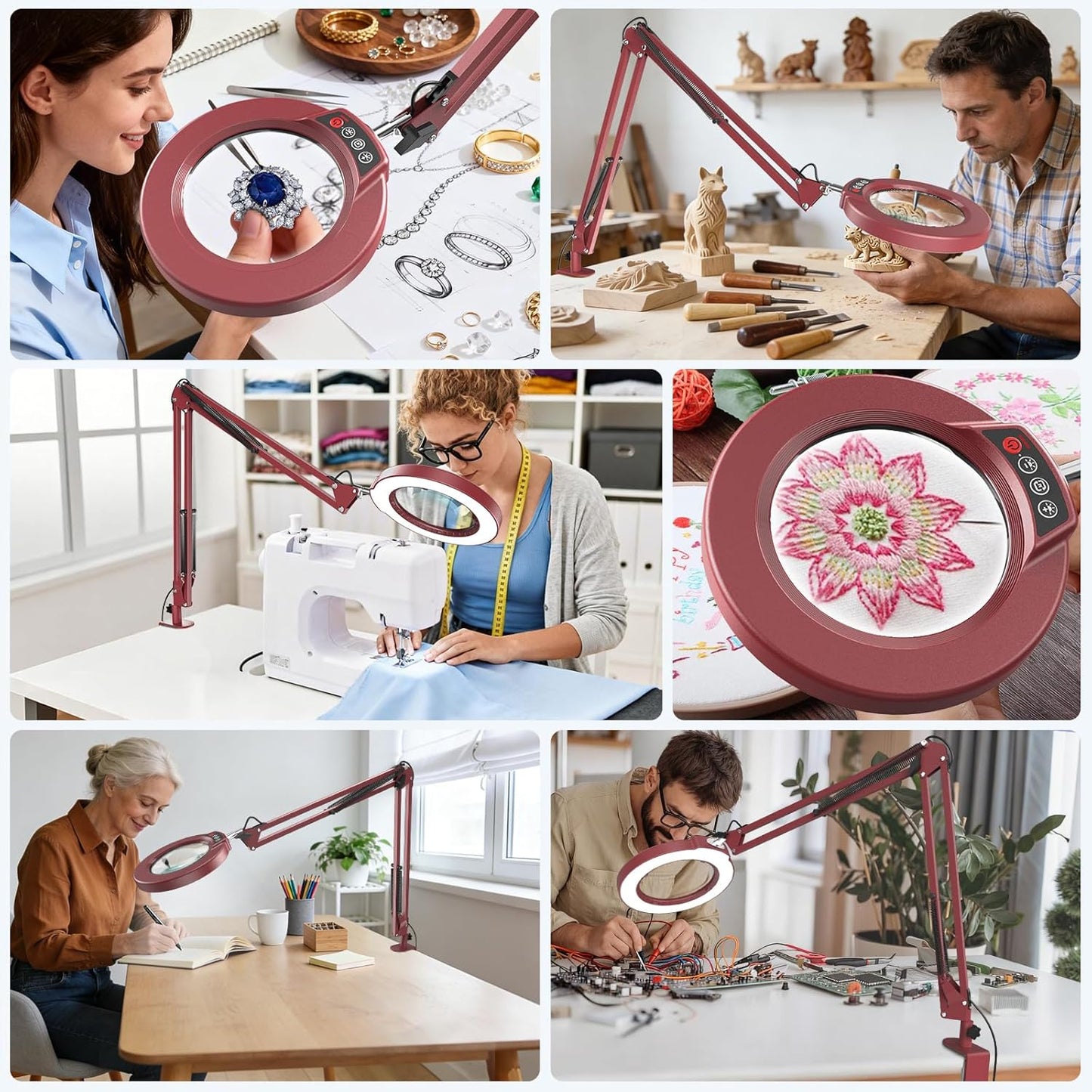 Coyeth 10X Magnifying Glass with Light and Clamp, Real Glass Stand Lighted Magnifier, 5 Color Modes Stepless Dimmable LED Desk Lamp Hands Free for Crafts Hobby Reading Painting Sewing Close Work