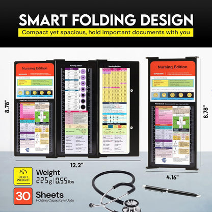 Nursing Clipboard Foldable with Medical Edition Cheat Sheets, 3 Layers Aluminum Foldable Clipboard for Nursing, Notepad for Students, Nursing School Essentials (Black)