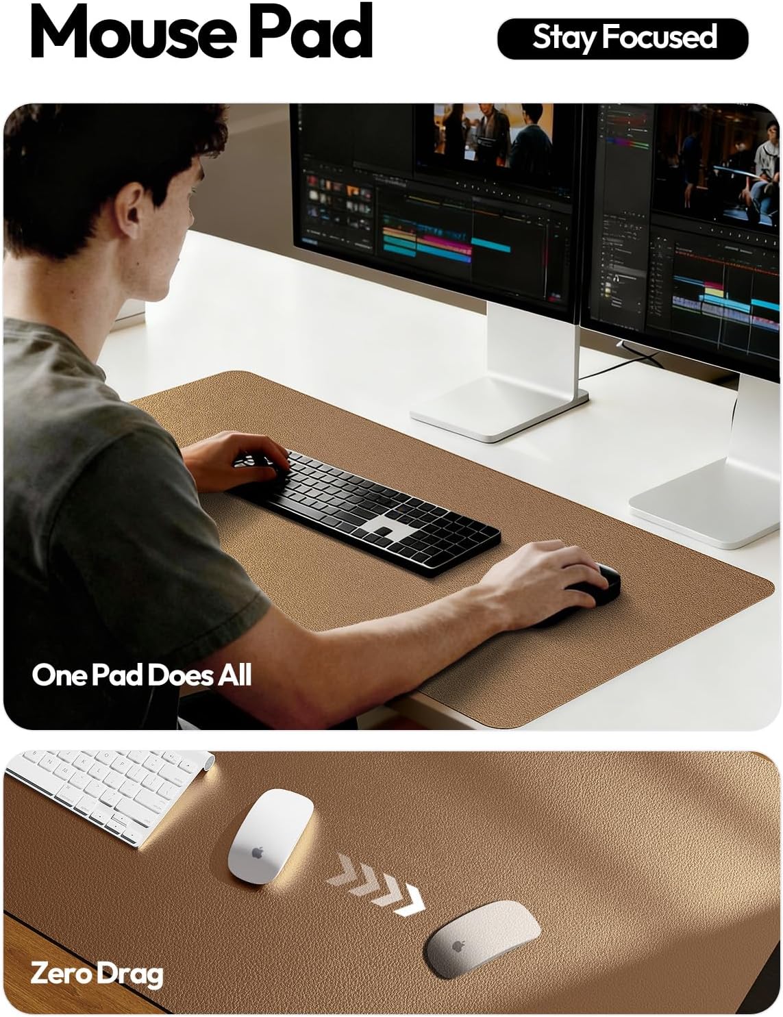 YSAGi Leather Office Desk Pad Protector, Large Mouse Pad, Non-Slip, PU Leather, Laptop Desk Blotter, Waterproof Writing Pad for Office and Home, Black, 23.6" x 13.8" - Colors B