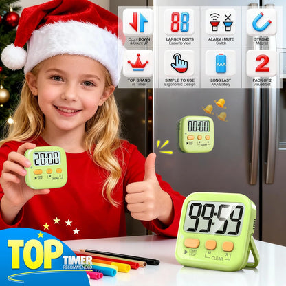 Antonki 2 Pack Digital Timer for Kids, Magnetic Countdown Kitchen Timers for Cooking, Egg, Classroom, Teacher, Exercise, Study, Oven - Battery Included