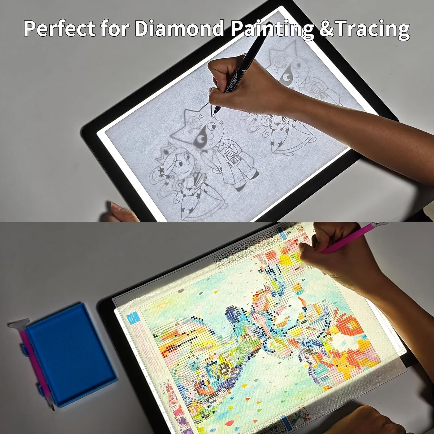 Phylosal Rechargeable A3 LED Light Pad for Diamond Painting, Ultra-Thin Magnetic Tracing Light Box for Drawing, Diamond Art Light Board with Side Button, Super Bright Light Table for Sketching (White)