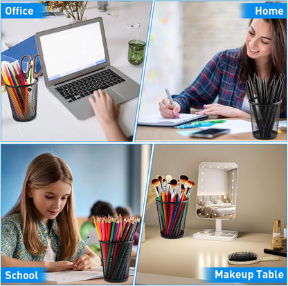 AZUREAL Pencil Holder 2 Pack, Black Mesh Desk Pen Holders, Premium Metal Pen Cup Holder for Desk, Office, Home, School