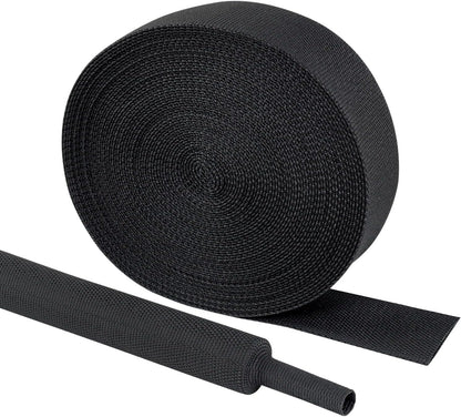 Braided Sleeving Heat Shrinkable Fabric 2:1 Ratio- Abrasion Protection Flexibility Wiring Harness Cable Sheath (3/8" ID, 16ft) - Colors A