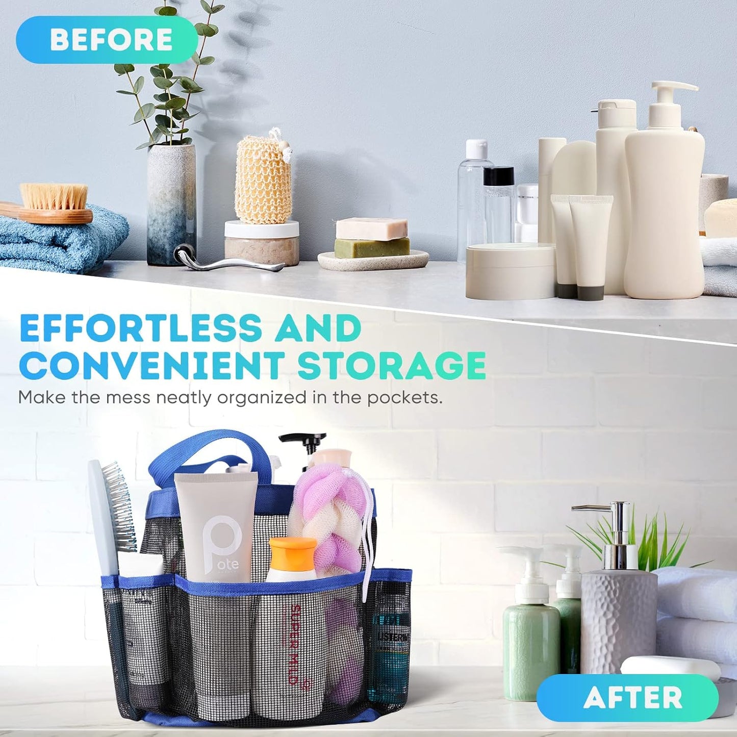 EUDELE Mesh Shower Caddy Portable for College Dorm Room Essentials, Shower Caddy Dorm with 8-Pocket Large Capacity for Beach, Swimming, Gym, Travel essentials