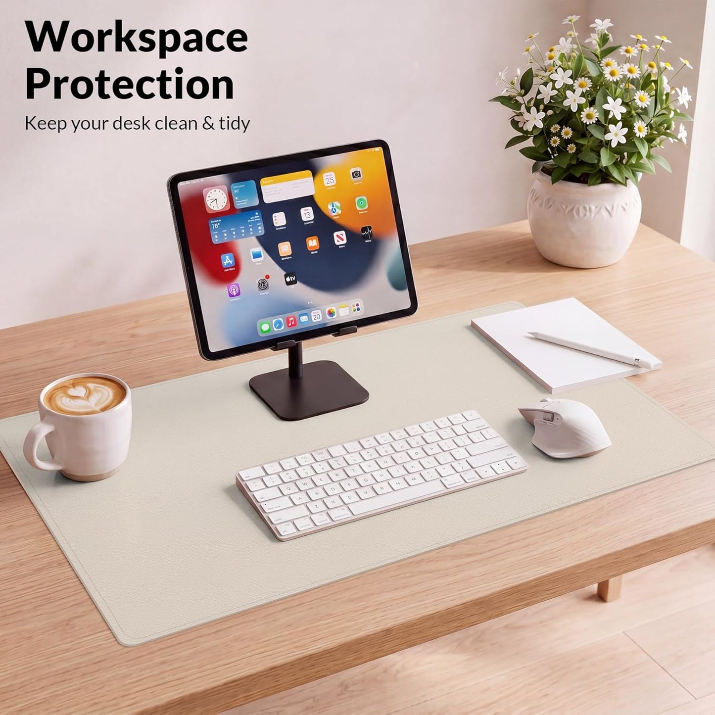 AFIING Large Desk Mat 47" x 17", Dual-Sided Natural Cork & PU Leather Desk Pad, Non-Slip Waterproof Mouse Pad for Office, Home & Gaming, Black