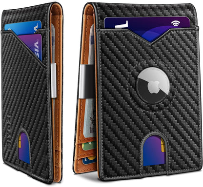 miyozi Airtag Wallet for Men,with Money Clip 11 Cards Slim Front Pocket Leather RFID Blocking Wallet with Gift Box