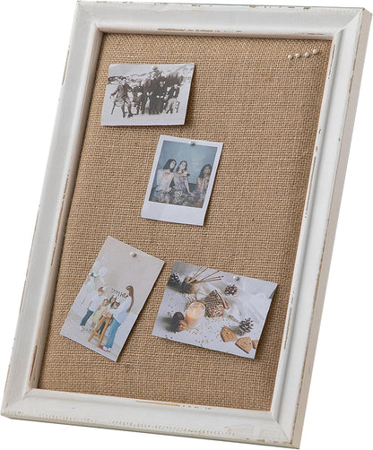 SOFE Cute Bulletin Board for Desk, 12"×16" Linen Pin Board, Farmhouse White Wood Frame, Fabric Memo Board/Vision Board Small, Photo Display Board for Office School Home Living Room