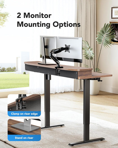 HUANUO 48″ x 24″ Electric Standing Desk with 2 Drawers, C-Clamp Mount Compatible, Height Adjustable Computer Desk, Home Office Stand Up Desk with 4 Preset Heights & 2 Hooks, Black