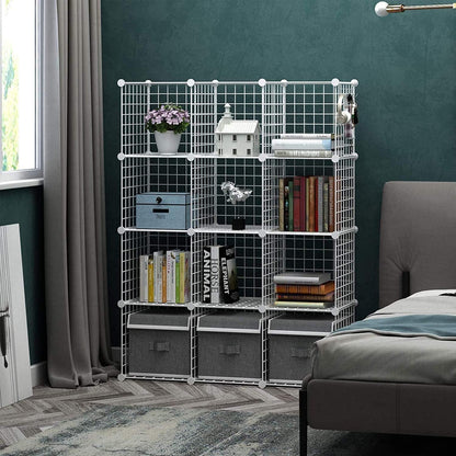 C&AHOME Wire Cube Storage, 12-Cube Storage Organizer Metal, C Grids Storage Bins Shelving, Modular Bookshelf Shelf, Closet Cabinet Ideal for Bedroom, Office 36.6”L x 12.4”W 48.4”H Black