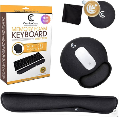 4pc Premium Wrist Rests for Keyboard and Mouse Pad Set - Memory Foam Cushion, Black - Ergonomic Wrists Hand Arm Rest Support for Laptop Computer Desk and Gaming - Carpal Tunnel Syndrome Relief