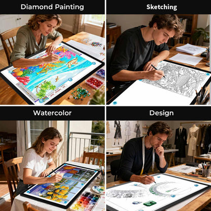 Heanolier Rechargeable A4 Light Board with Stand, 7100Lux Super Bright Magnetic Light Pad with Side Buttons, Wireless Light Box for Tracing, LED Light Table for Diamond Painting,Sketching,Drawing