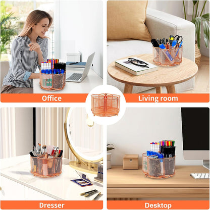 360 Degree Rotate Pen Holder for Desk Mesh Desk Pen Organizer Pencil Holder Large Capacity Accessories & Workspace Organizers for School,Home (Black, No hook)