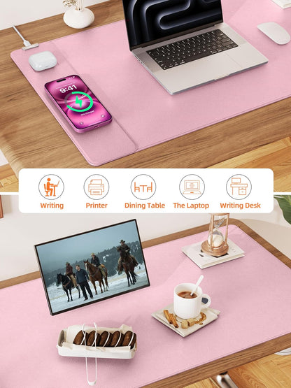 TopMade Mouse Pad with 15W Wireless Charging, XXL Large Leather Desk Mat, Waterproof Gaming Mousepad Home Office Desk Pad Protector, Computer Keyboard Pad, Mouse Mat for MacBook, PC, Laptop, Black