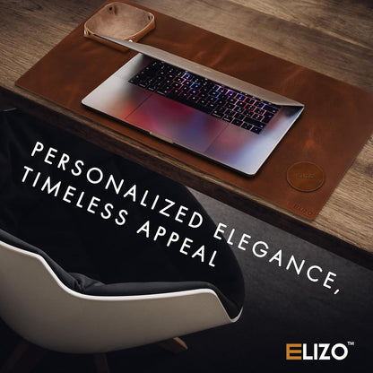 ELIZO Leather Desk Pad Real Leather Desk Mat Thick (3mm) Double Layer (31x15.6) Cover Blotter Desk Protector Large Computer Mat for Keyboard Mouse Pad Table Laptop Mat Office Accessories - Antique