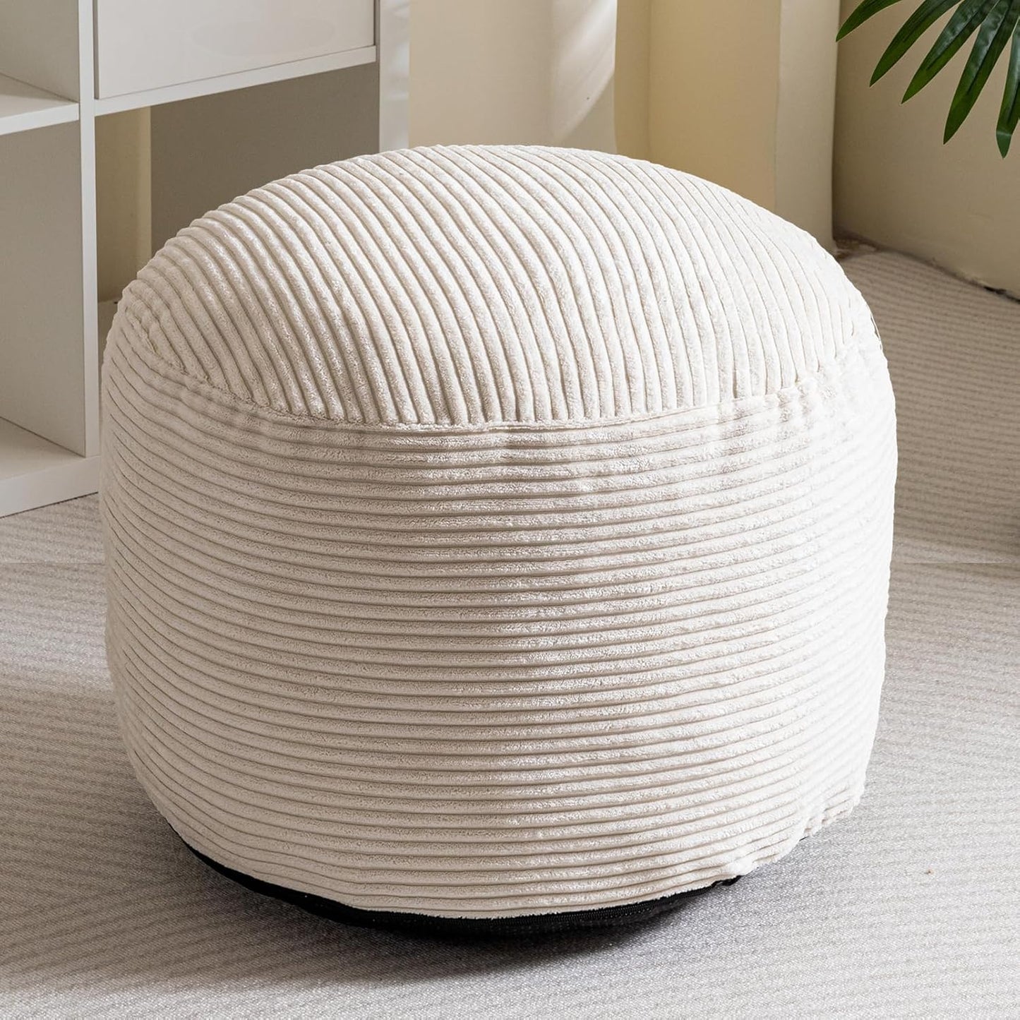 HIGOGOGO Round Stuffed Pouf Ottoman, Corduroy Poufs with Foam Chunk Filling, Furry and Fluffy Pouf Foot Stool Storage Ottoman, 20 X 15 Floor Poufs Foot Rest for Living Room, Dark Grey