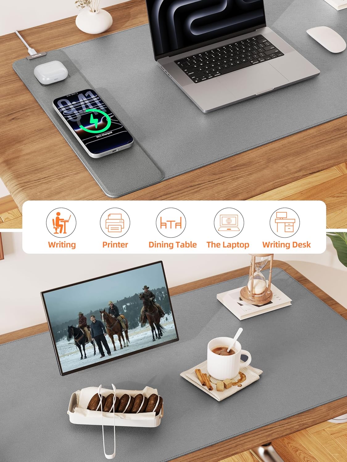 TopMade Mouse Pad with 15W Wireless Charging, XXL Large Leather Desk Mat, Waterproof Gaming Mousepad Home Office Desk Pad Protector, Computer Keyboard Pad, Mouse Mat for MacBook, PC, Laptop, Black