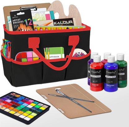 Desktop Tote and Stock Organizer, Teacher Helper Tote Bag Organization for Arts, Books, Stationery, Office Desk Organizer, Make-up Storage Tote with Handles for Travel, Black-Gray