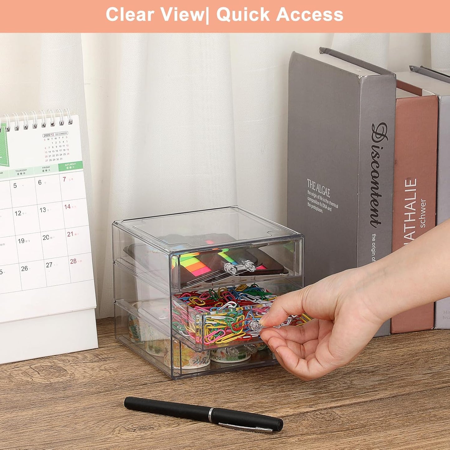 BTSKY Clear Acrylic Storage Organizer with Drawers, 5-Layer Desktop Organizer for Office Essentials, Multi-Purpose Stackable Container for Bathroom Vanity, Desk Makeup Jewelry Container Storage Box