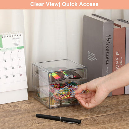 BTSKY Clear Acrylic Storage Organizer with Drawers, 5-Layer Desktop Organizer for Office Essentials, Multi-Purpose Stackable Container for Bathroom Vanity, Desk Makeup Jewelry Container Storage Box