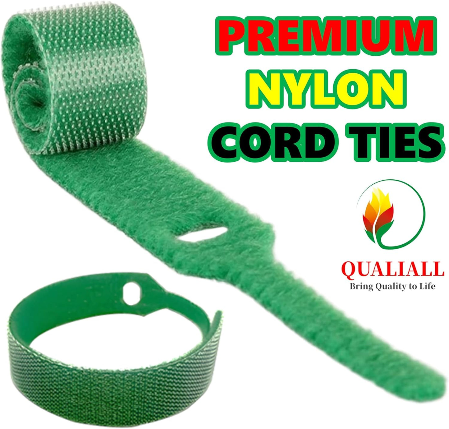 QUALIALL 150-PACK Premium Reusable Cable Ties, Strong Adhesion Nylon Cord Ties for PC and Wire Management, Durable. 5.9"