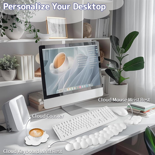Sushret Cloud Wrist Rest for Keyboard and Mouse, Memory Foam PU Leather Keyboard Wrist Rest with Ergonomic Support, Non-Slip Base, Cute Arm Rest Pad & Palm Cushion, Office Desk Accessory, Purple
