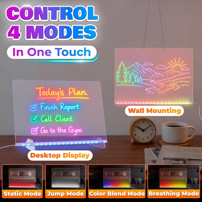 Upgraded 16-Inch LED Drawing Board Rechargeable – 7 Colors, 10 Lighting Effects, Adjustable Brightness – Acrylic Light Board for Tracing with Stand, Markers & Complete Set – Birthday Gift Idea (Black)