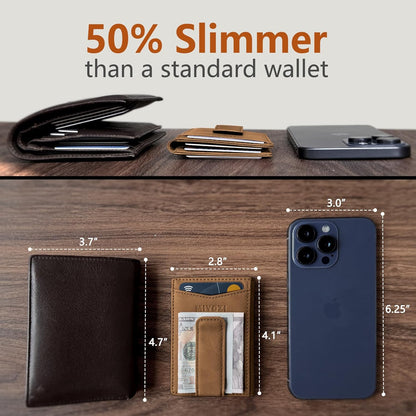 miyozi Airtag Wallet for Men- with Money Clip Gift Boxed, Magnetic Closure Slim Genuine Leather Front Pocket Wallet, 4.1"x 2.8", RFID Blocking