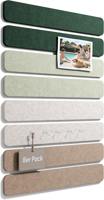 Fluxynara Cork Board Alternative Felt Strip Board 8-Pack 13"x2", Office Pin Board with 50 Push Pins, Adhesive Install for Bedroom Door & Home Office(Linen Dusk)